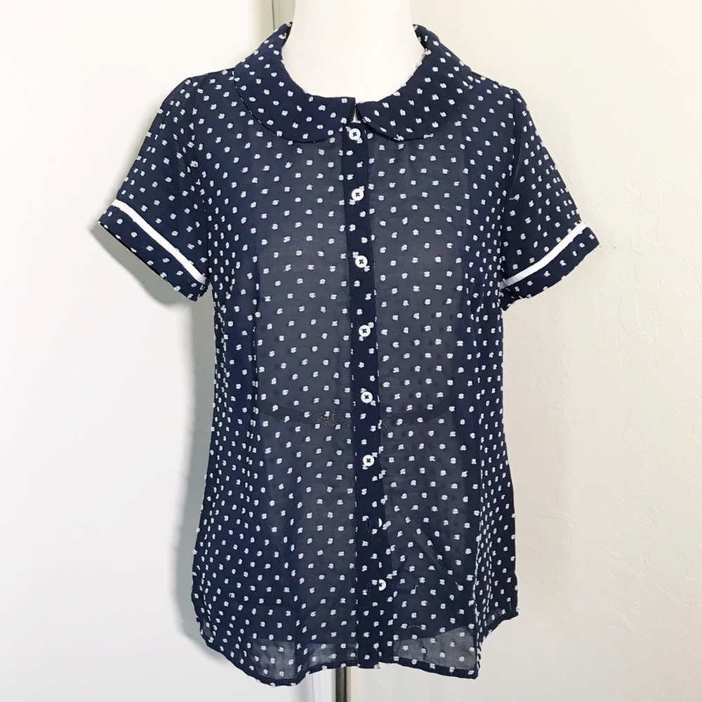 Modcloth Navy Blouse with texture print.